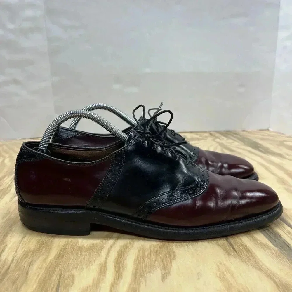 Allen Edmonds Polo Burgundy Black Leather Saddle Oxford Dress Shoe Size 9.5 A
